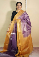 Mild Purple with golden yellow - Soft Tissue khadi zari Border with buttas